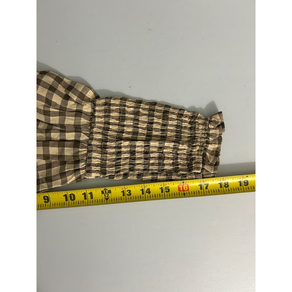 Talulah‎ Womens Brown Gingham Tiered Babydoll Mini Dress Smocked Long Sleeve M - Picture 8 of 12